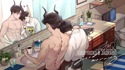 Halfbody couple w/ complex BG